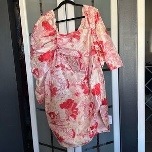 NWT ASOS LUXE Curve fallen shoulder jacquard wrap dress